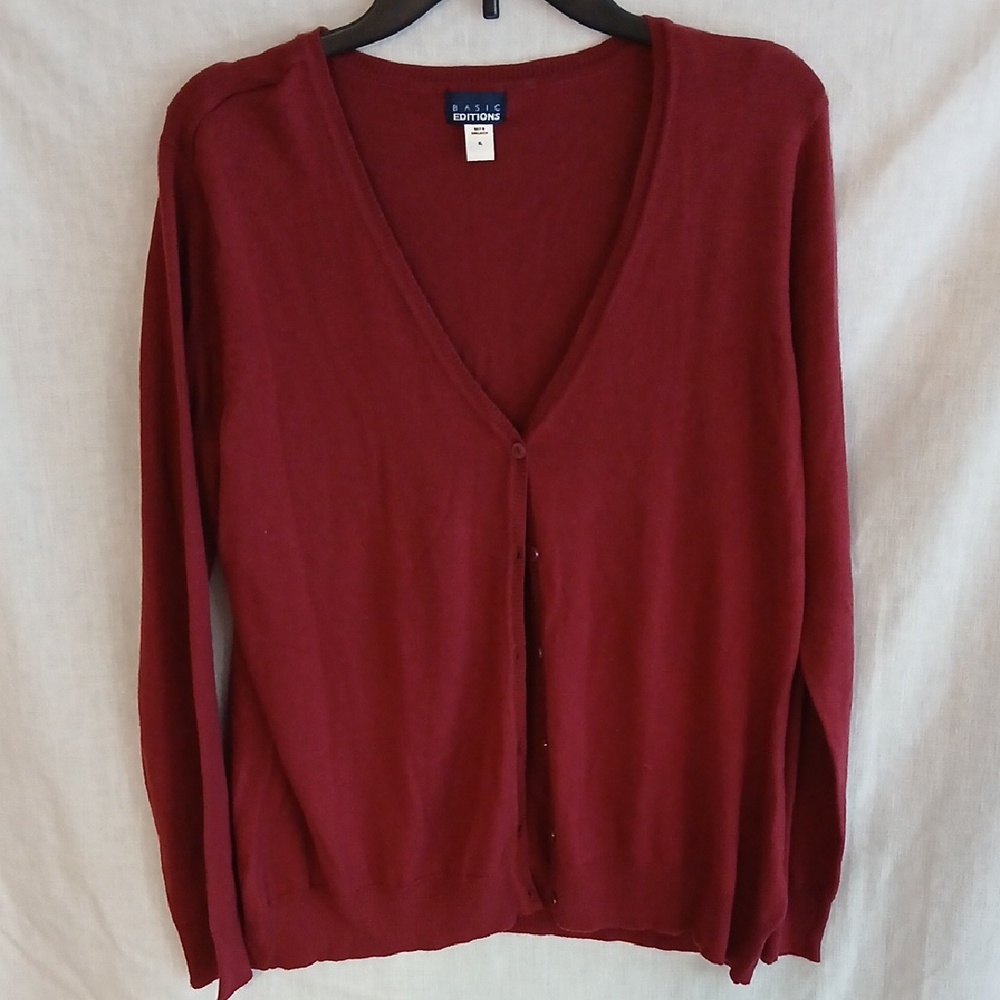 Basic Editions Burgundy Cardigan Sweater